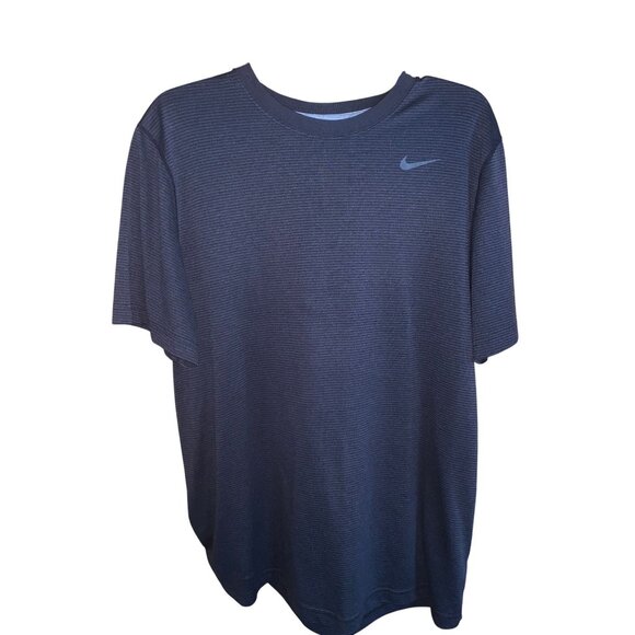 Nike Dri-Fit Mens Black Striped Short Sleeve Athletic Shirt L - Picture 1 of 7